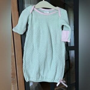 Paty INC. newborn gown knit stripes mitten baby girl long sleeve mint bows